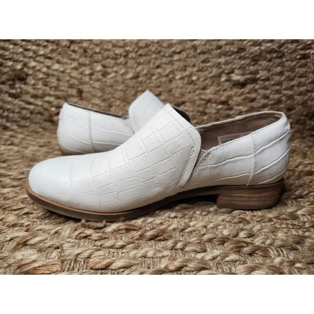 Womens Toms Shaye Low White Croc Emboss Fashion Leather Loafers Size 7